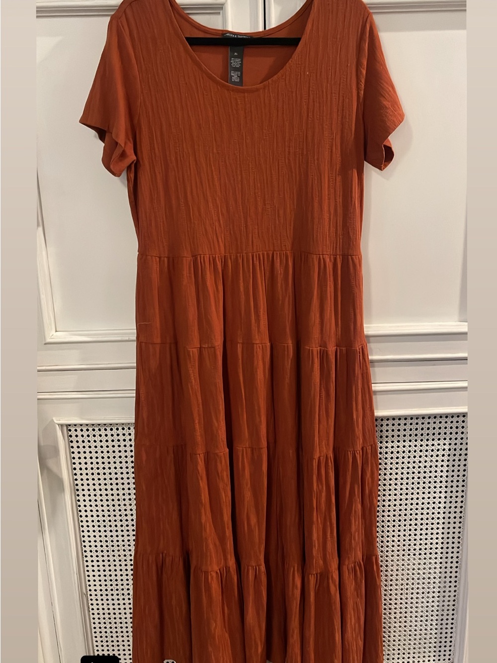 Tiered Short-Sleeve Maxi Dress in Rust